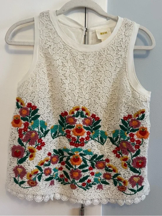 Maeve White Lace Tank with Multicolor Floral Embroidery - Picture 3 of 8